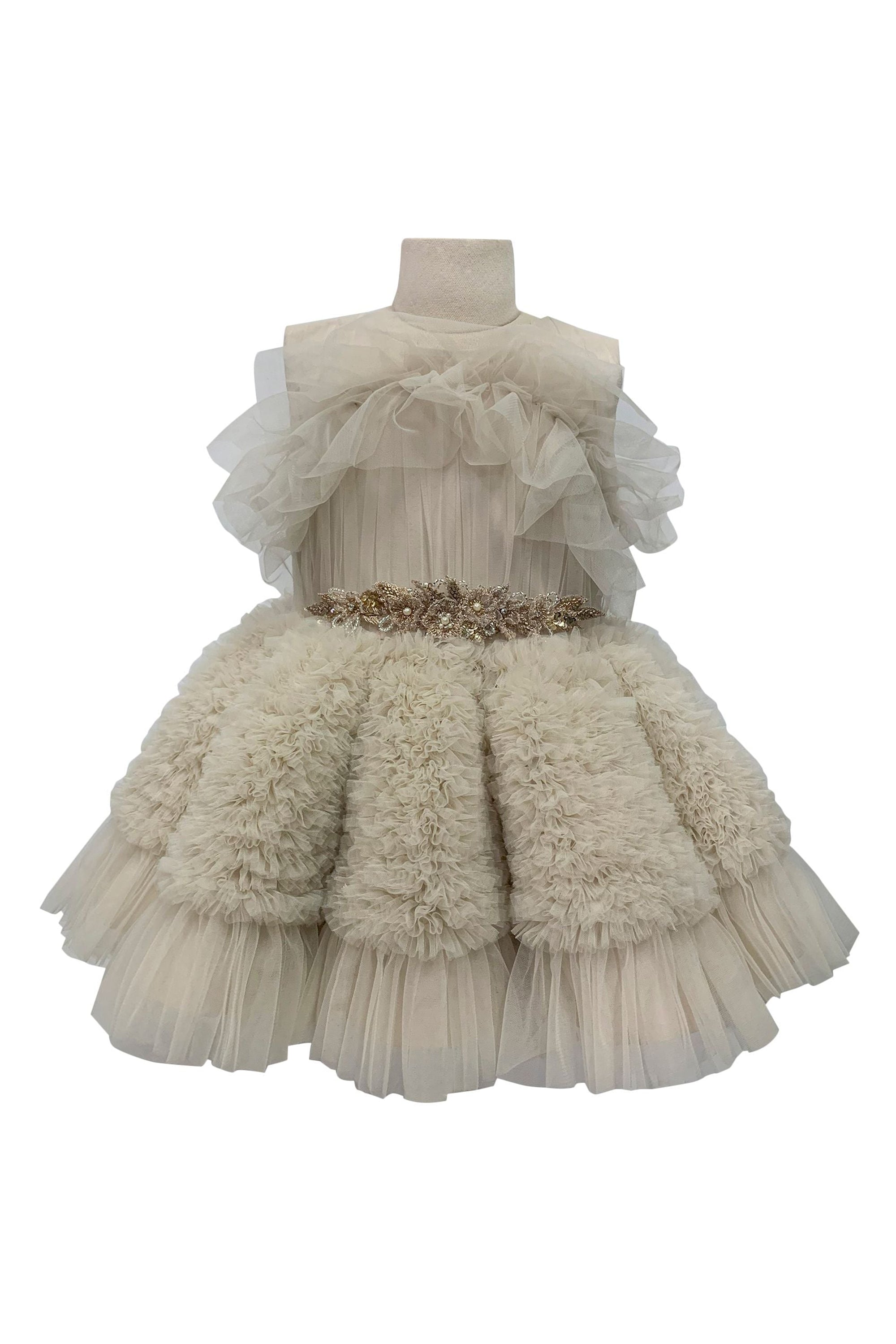 The Embellished Ariel Tulle Dress (Beige)