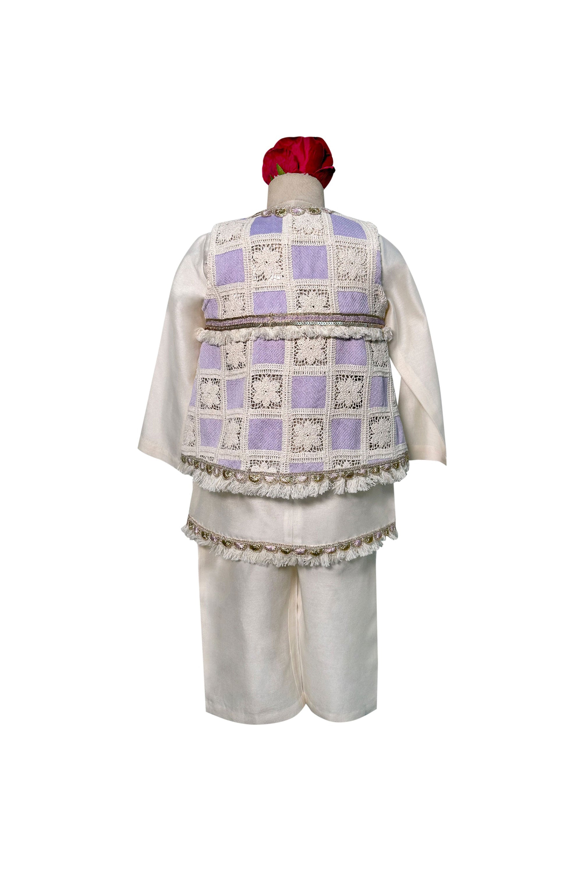 Chanderi Kurta Pajama with Crochet Sleeveless Jacket