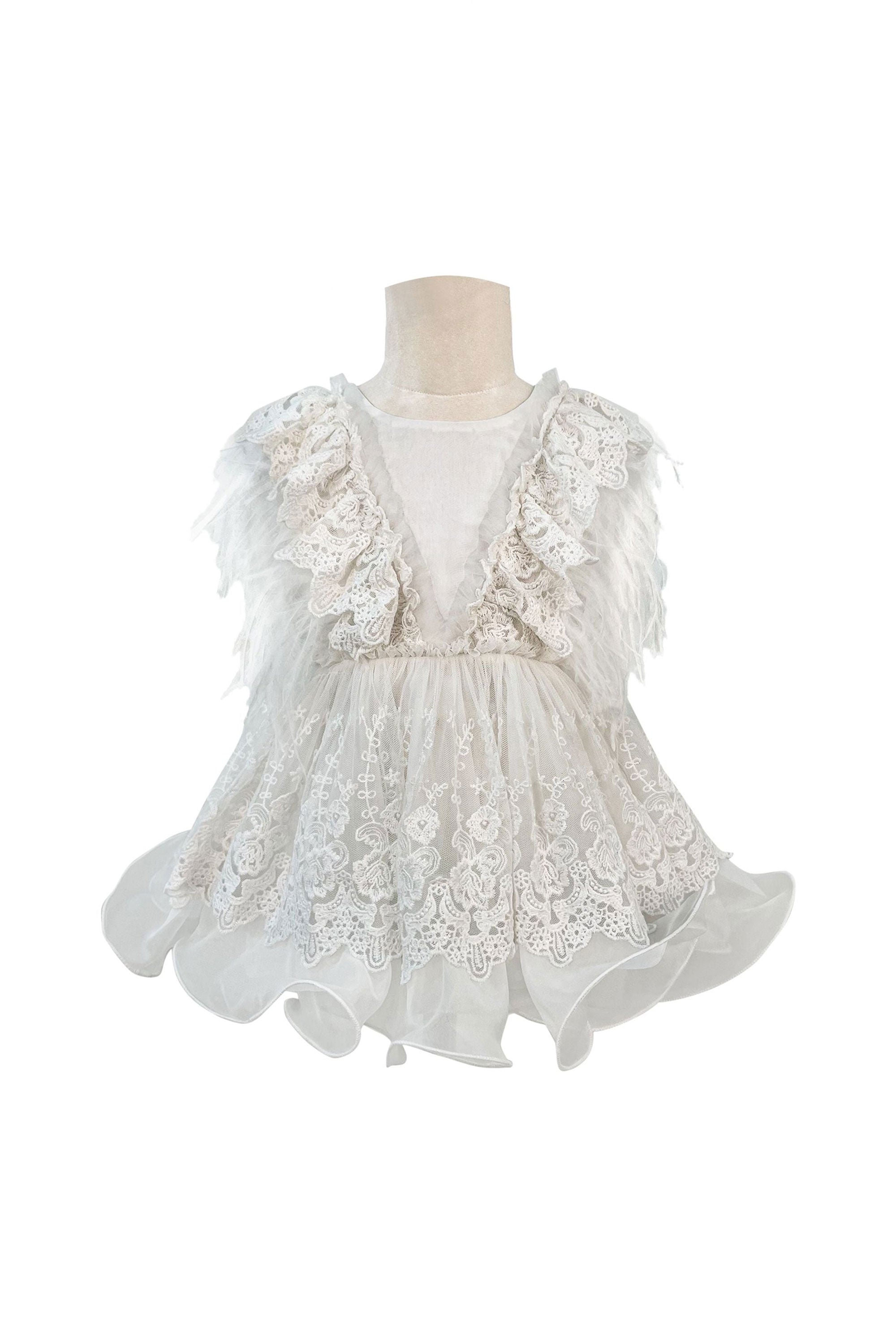 Voluminous Feather Fairy Dress (White)