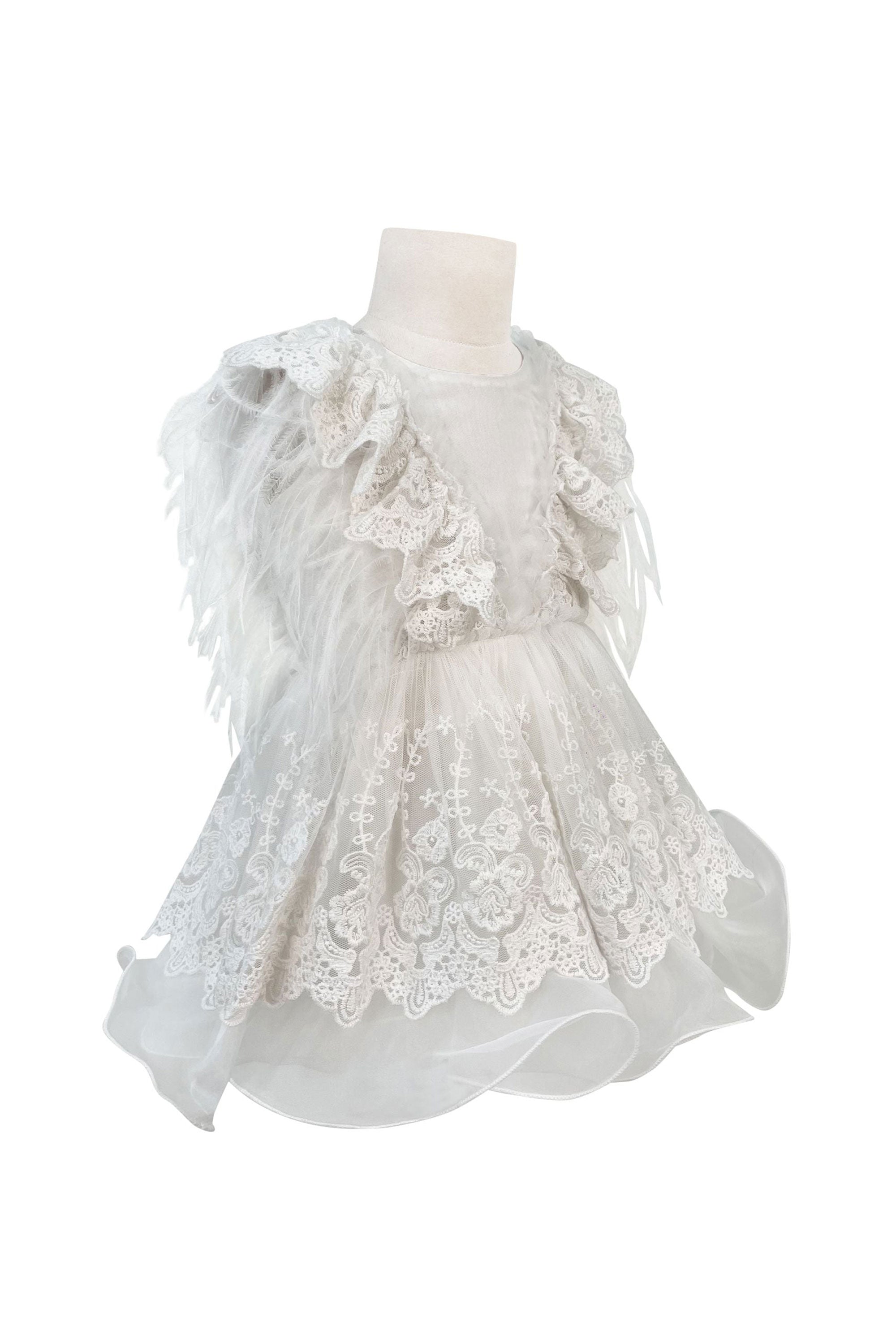 Voluminous Feather Fairy Dress (White)