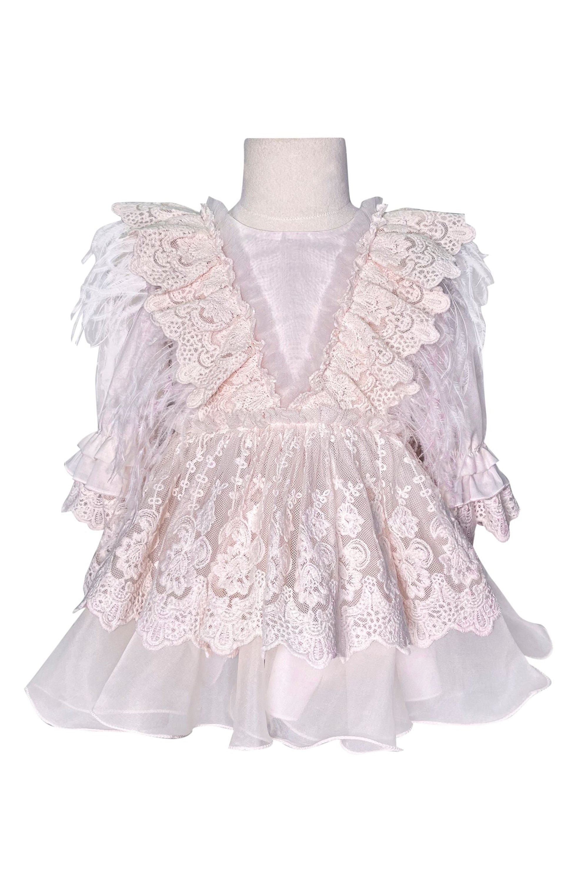 Sleeved Feather Fairy Dress (Pink)