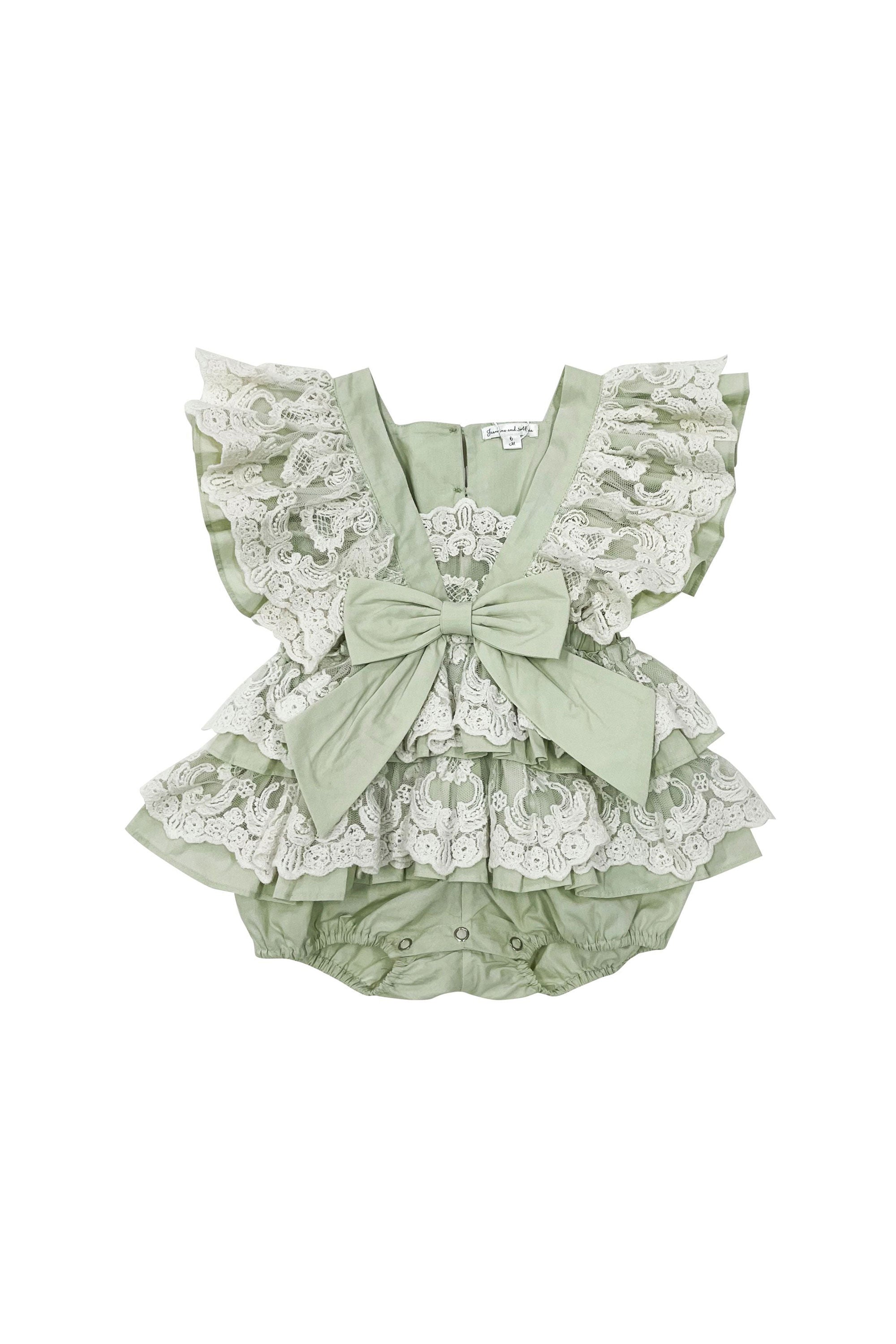 The Lacy Cotton Frill Romper (Green)