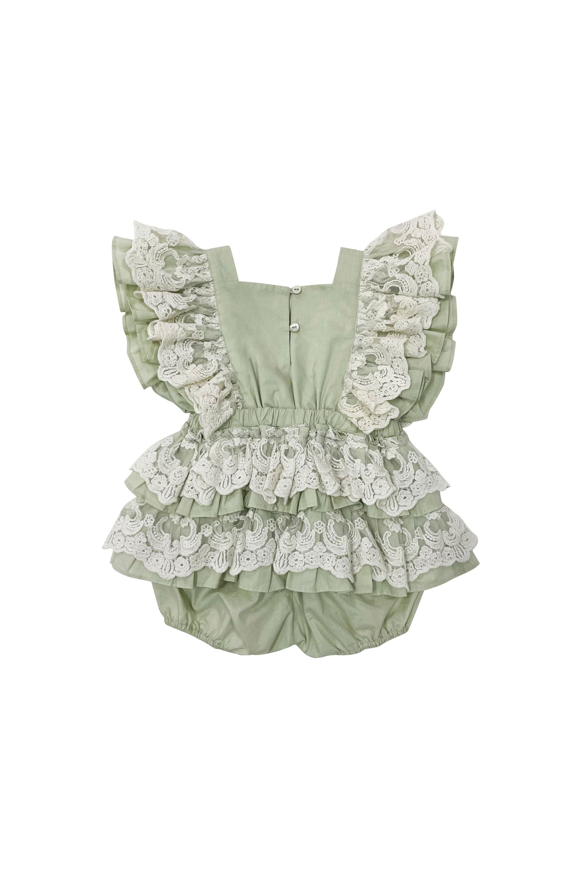 The Lacy Cotton Frill Romper (Green)