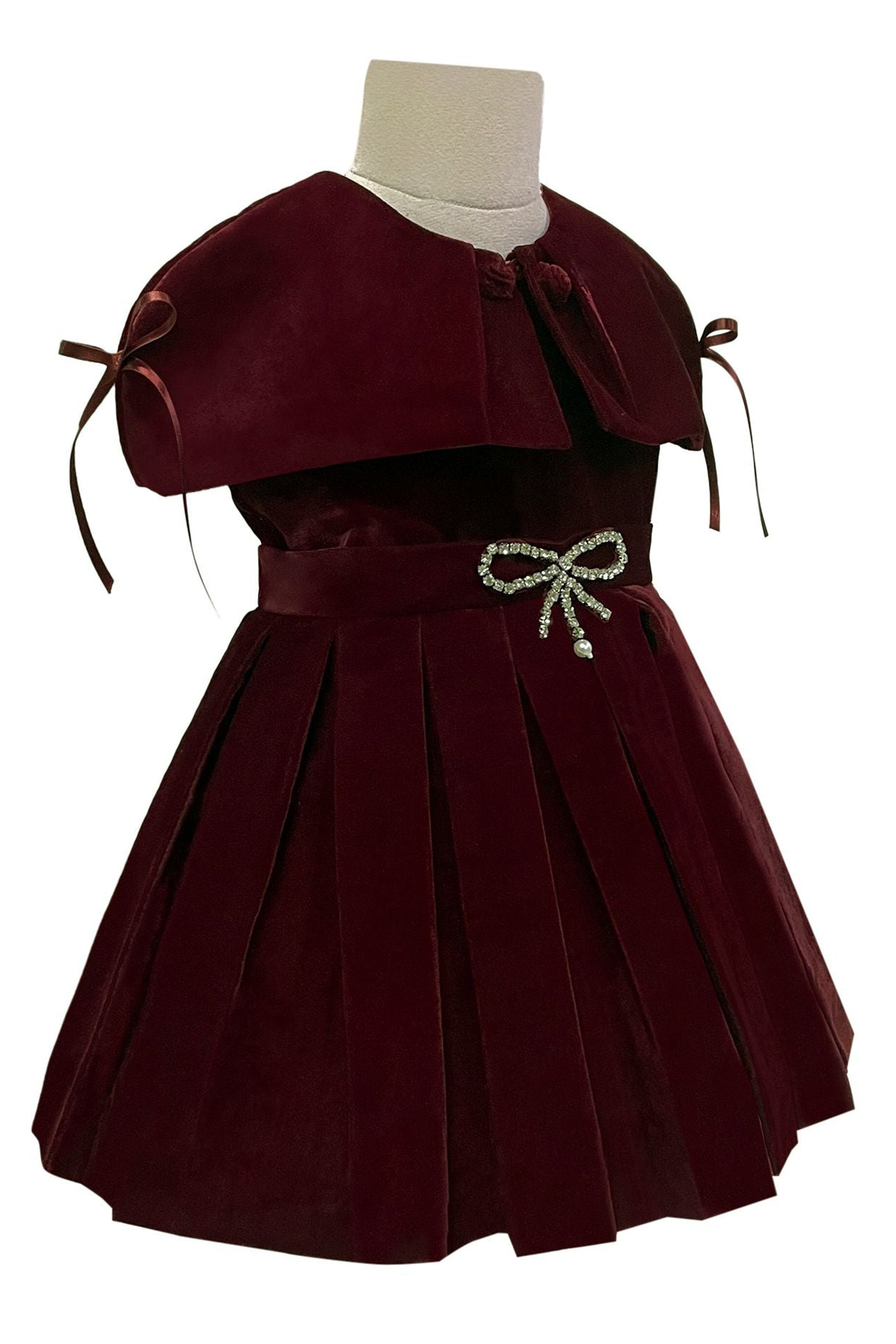 The Pleated Velvet Dress  (Maroon)