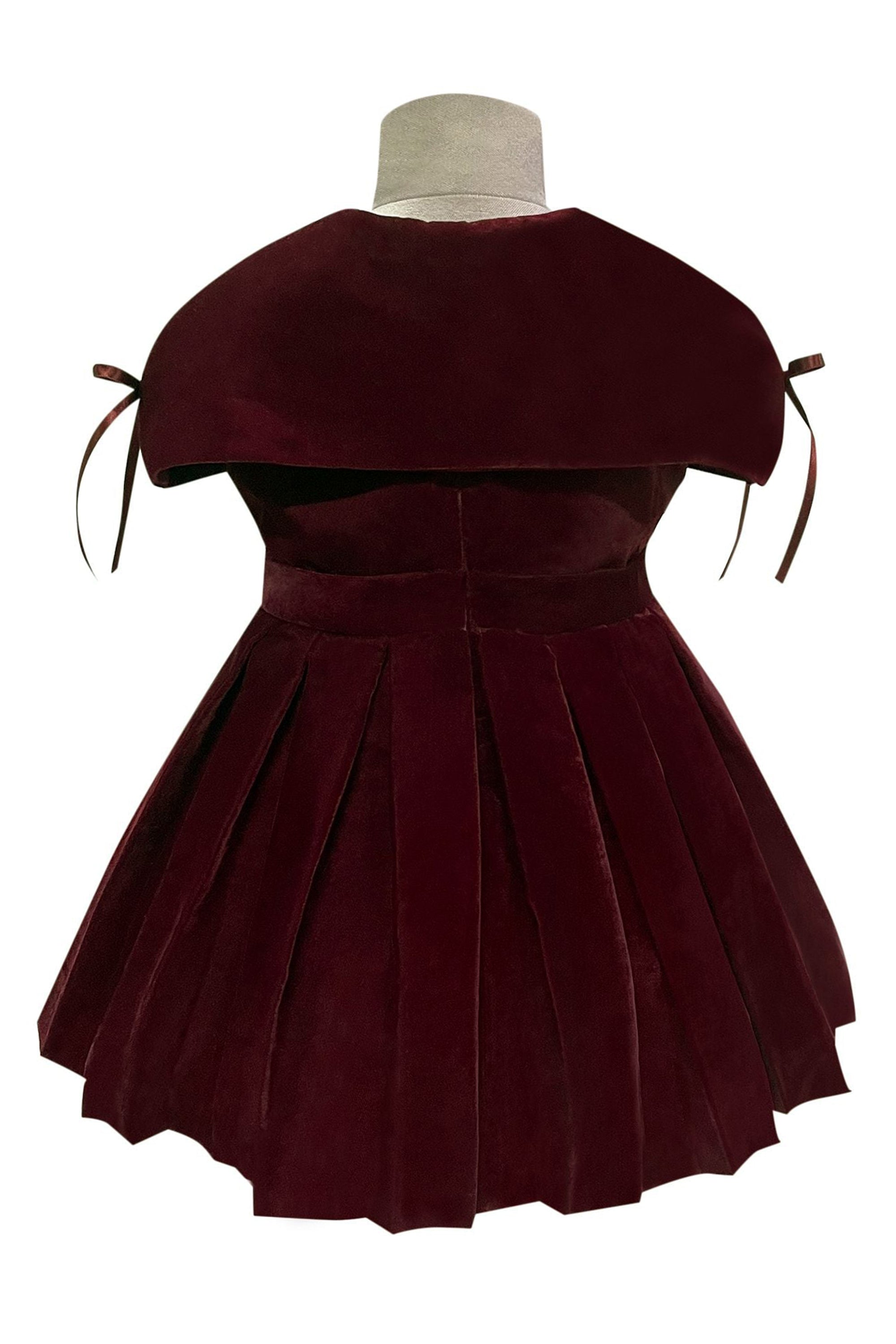 The Pleated Velvet Dress  (Maroon)