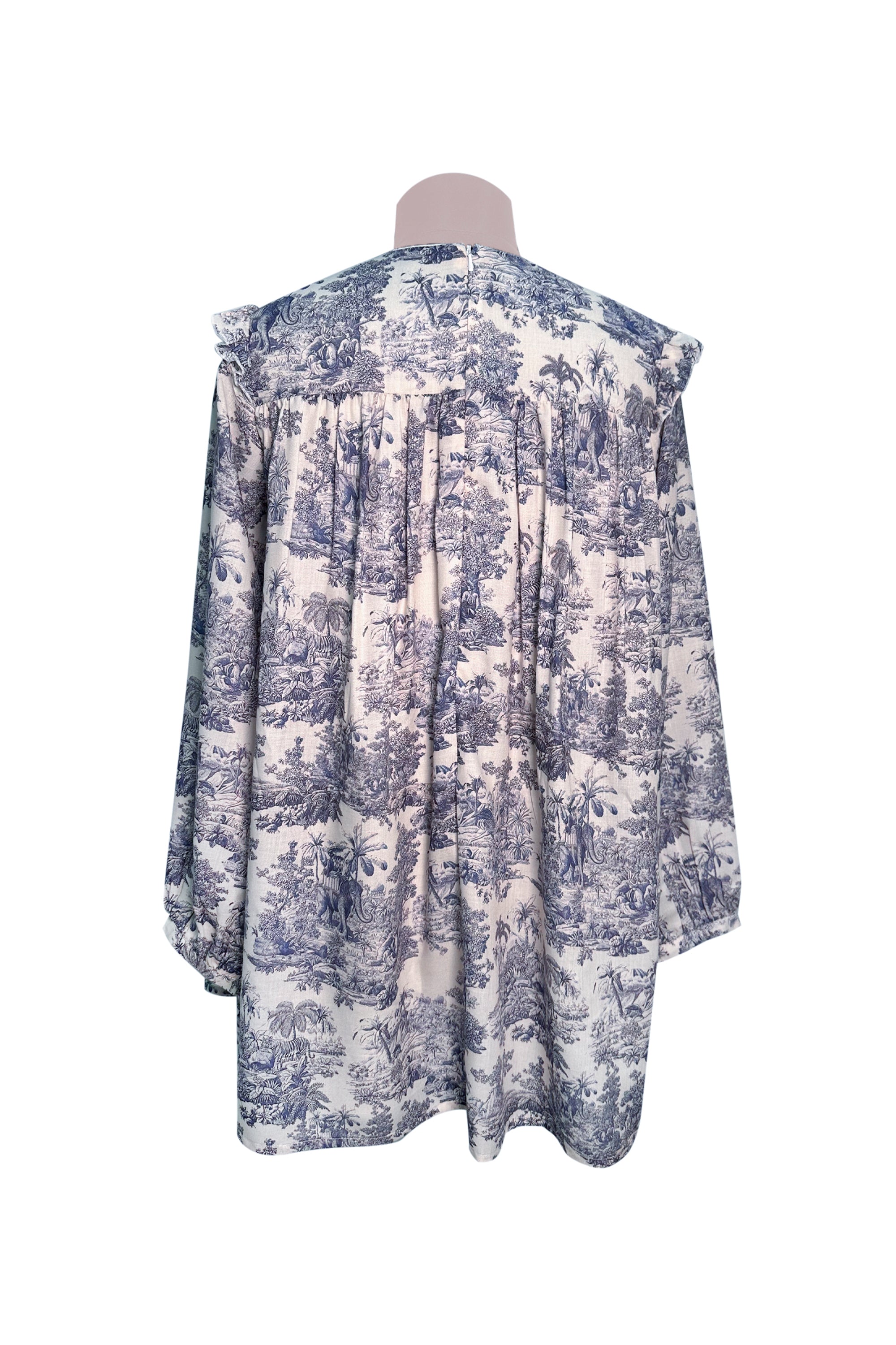 Blue and White Printed Full Sleeves Dress For Women