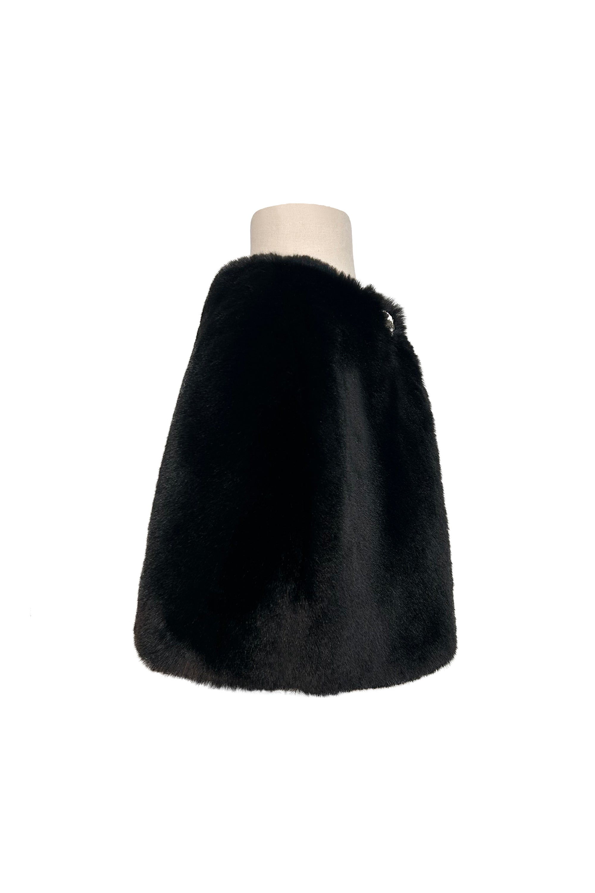 Black Fur Cape with Embellished Brooches