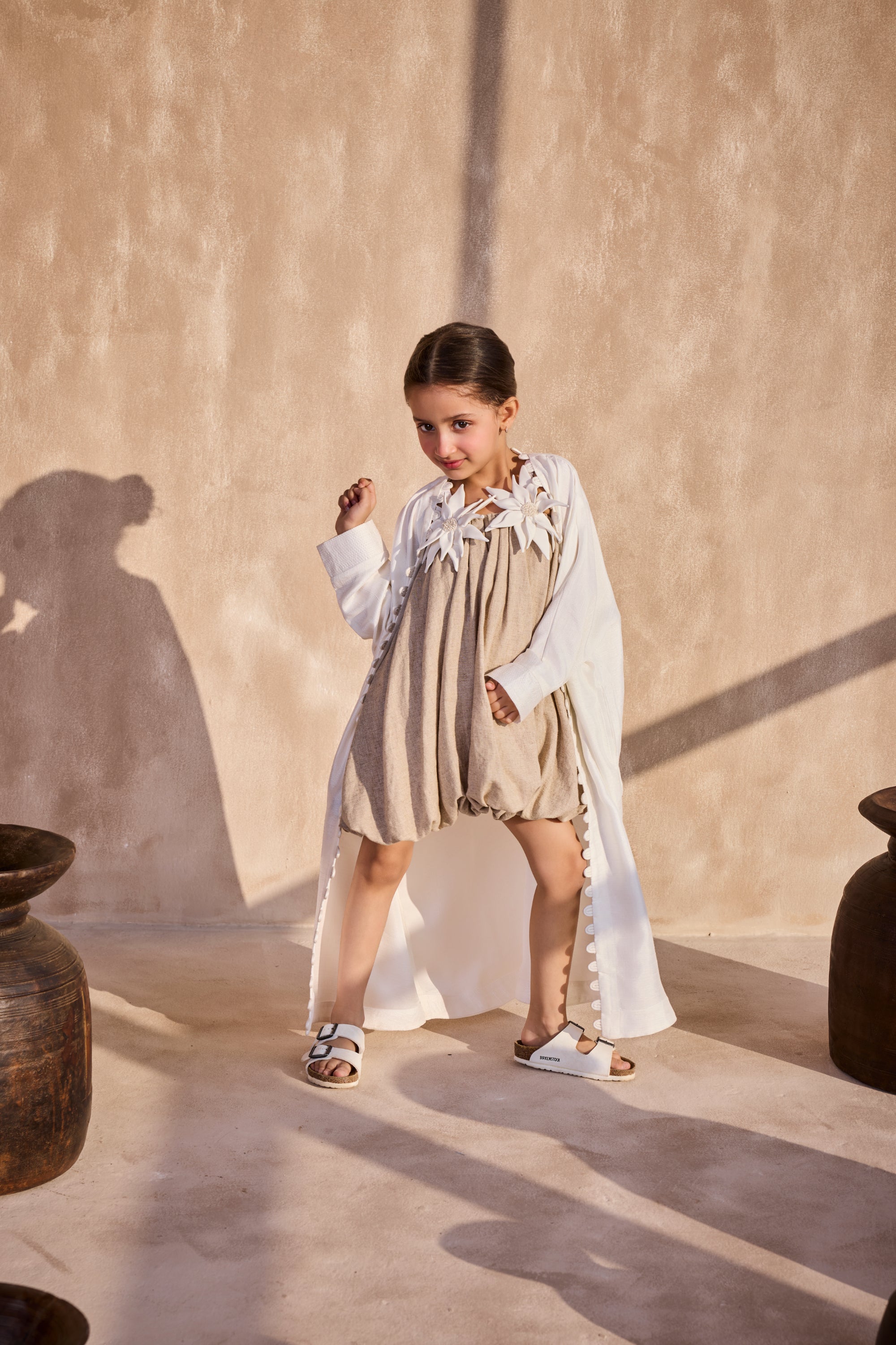 Lily Linen Dress with Salena White Cape