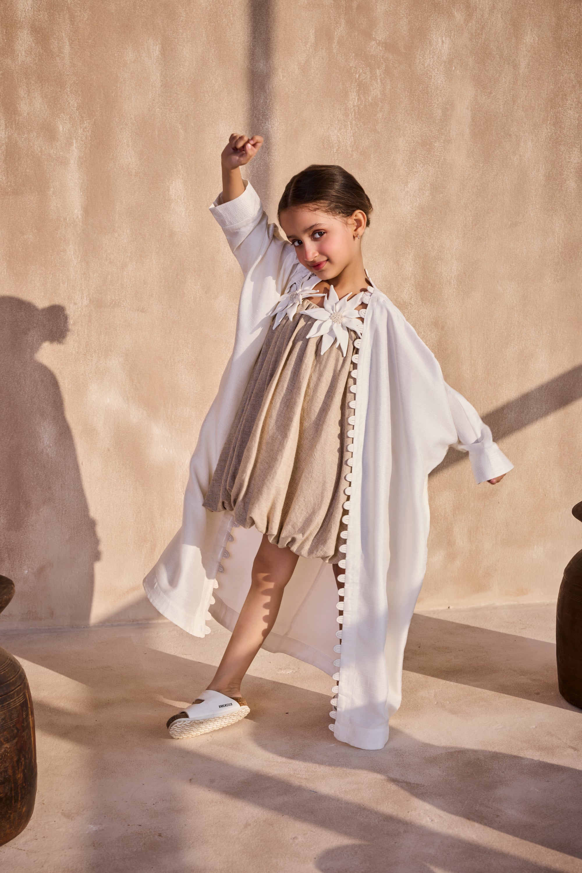 Lily Linen Dress with Salena White Cape