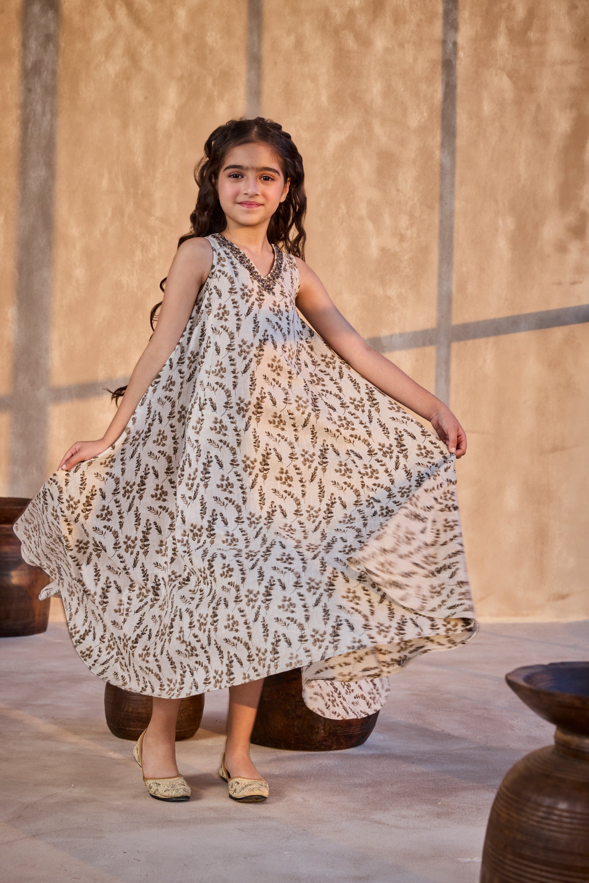 The Ruhana Printed Dress with Long Cape