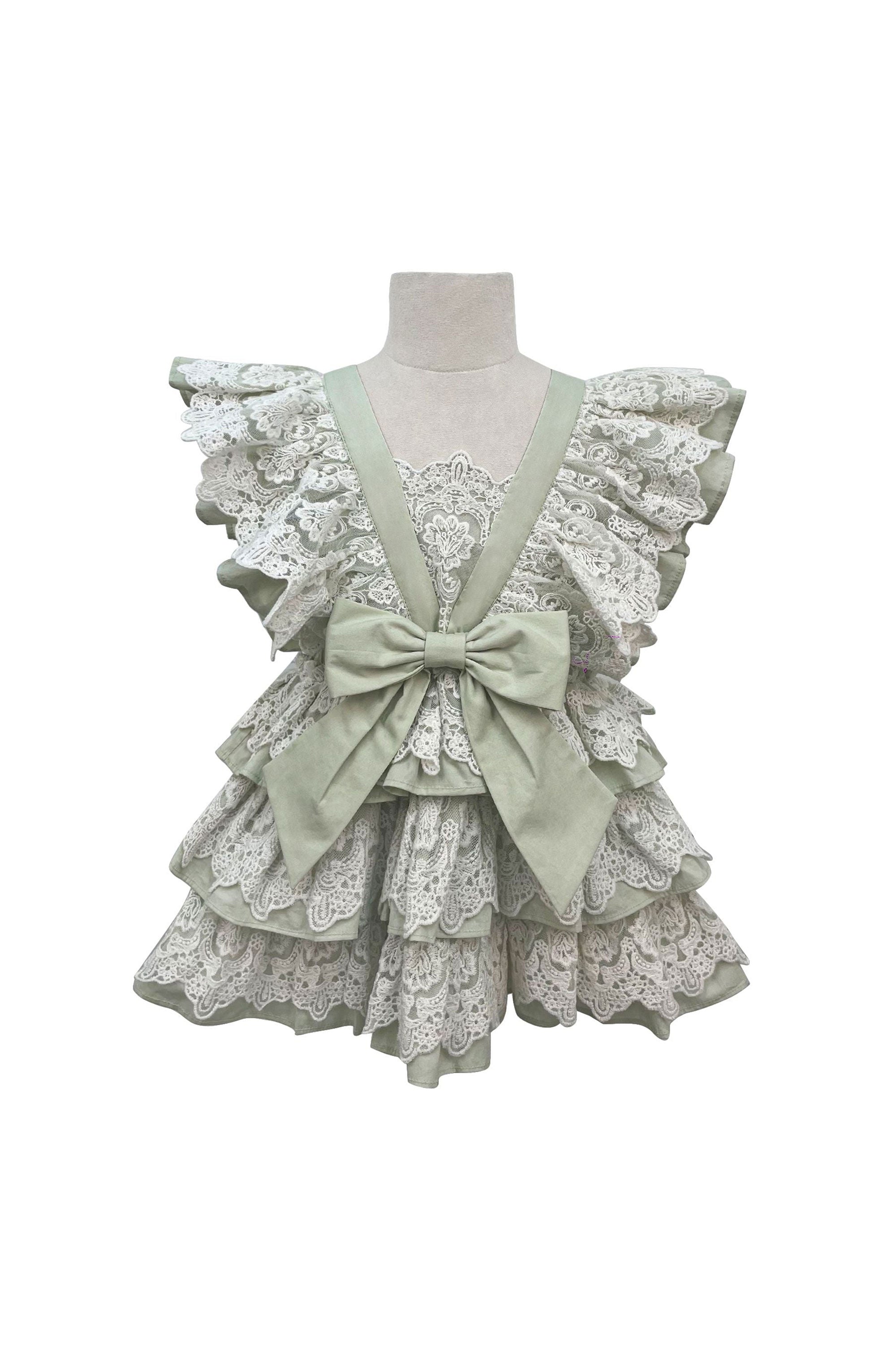 The Lacy Cotton Frill Dress (Green)