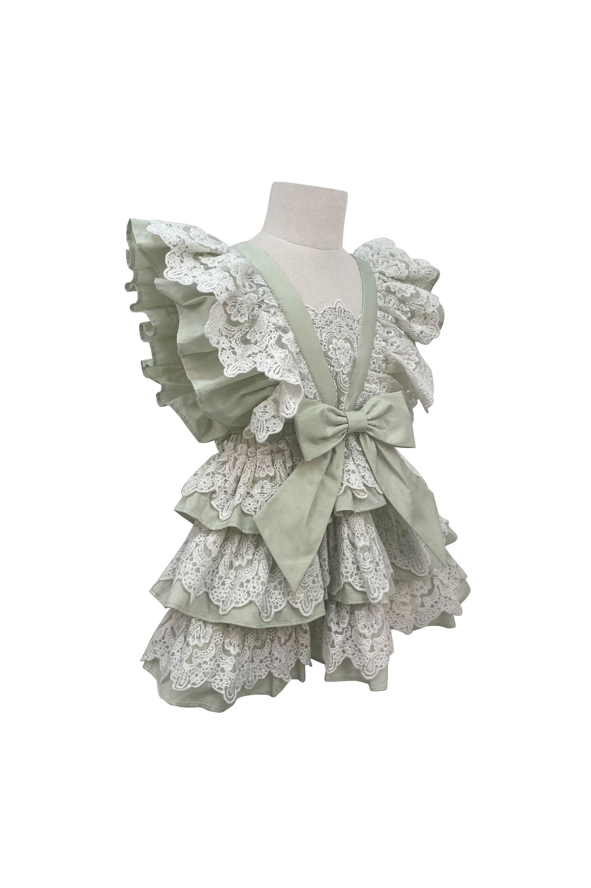 The Lacy Cotton Frill Dress (Green)