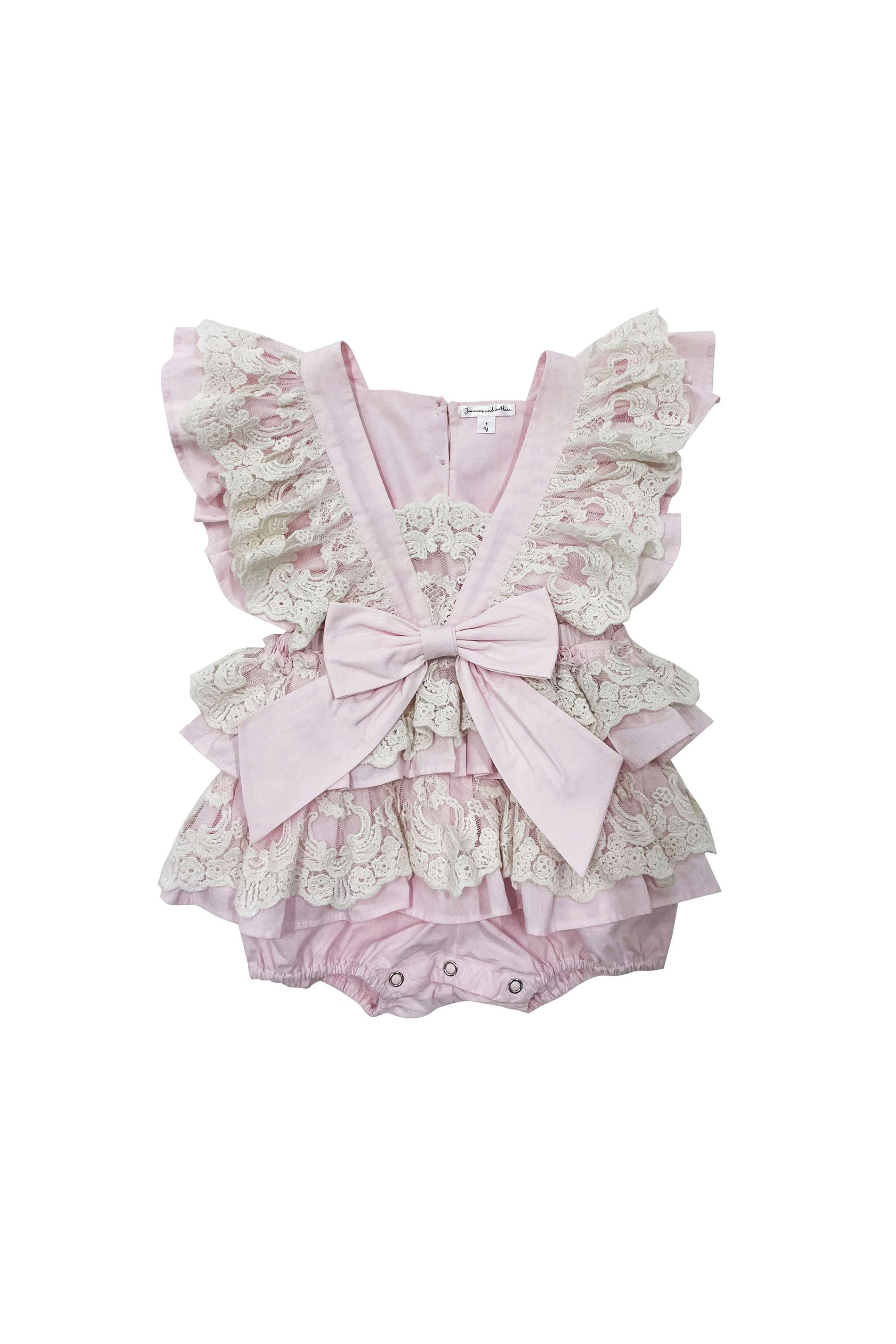 The Lacy Cotton Frill Romper (Pink)