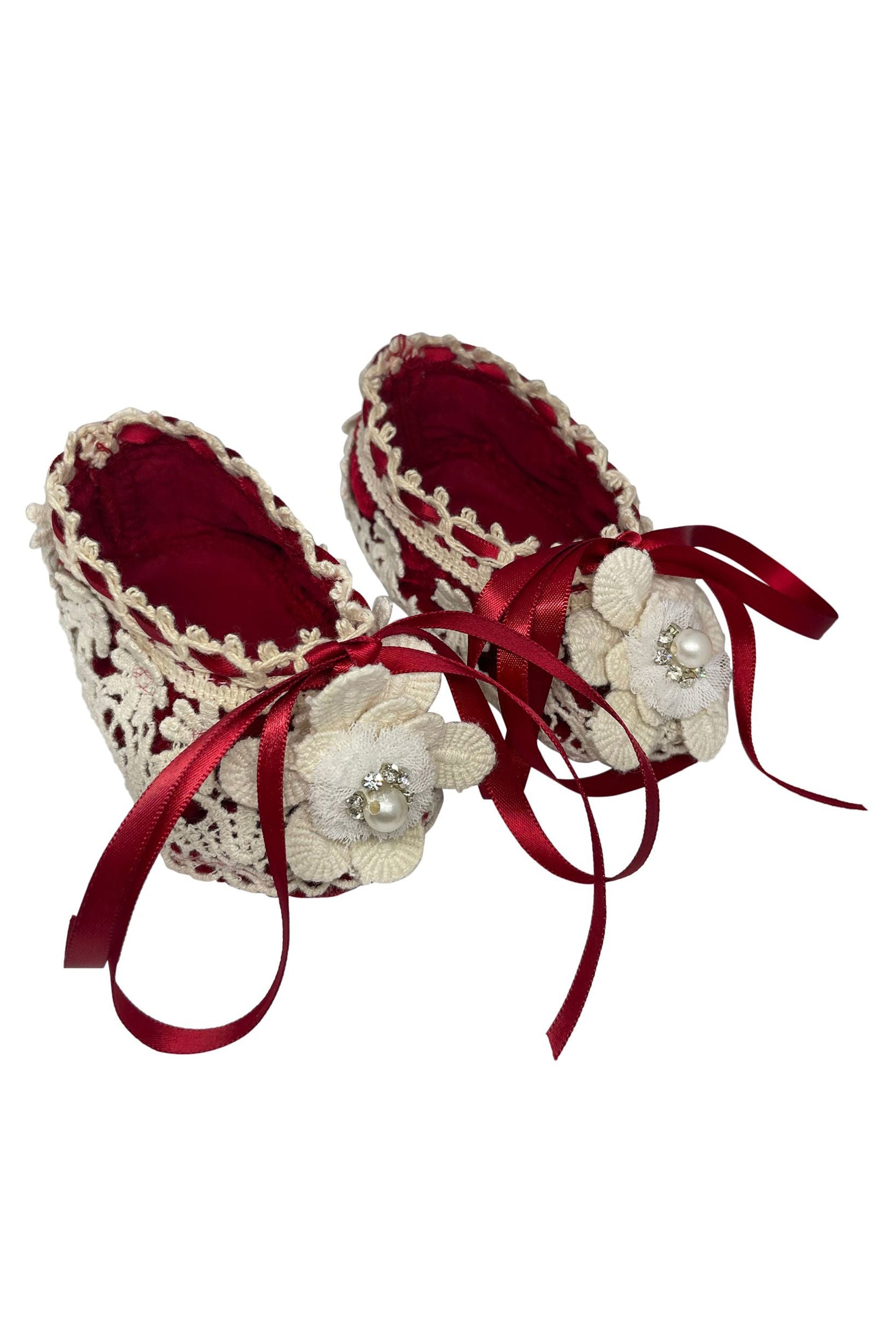 The Cherry Red Velvet Lace Booties