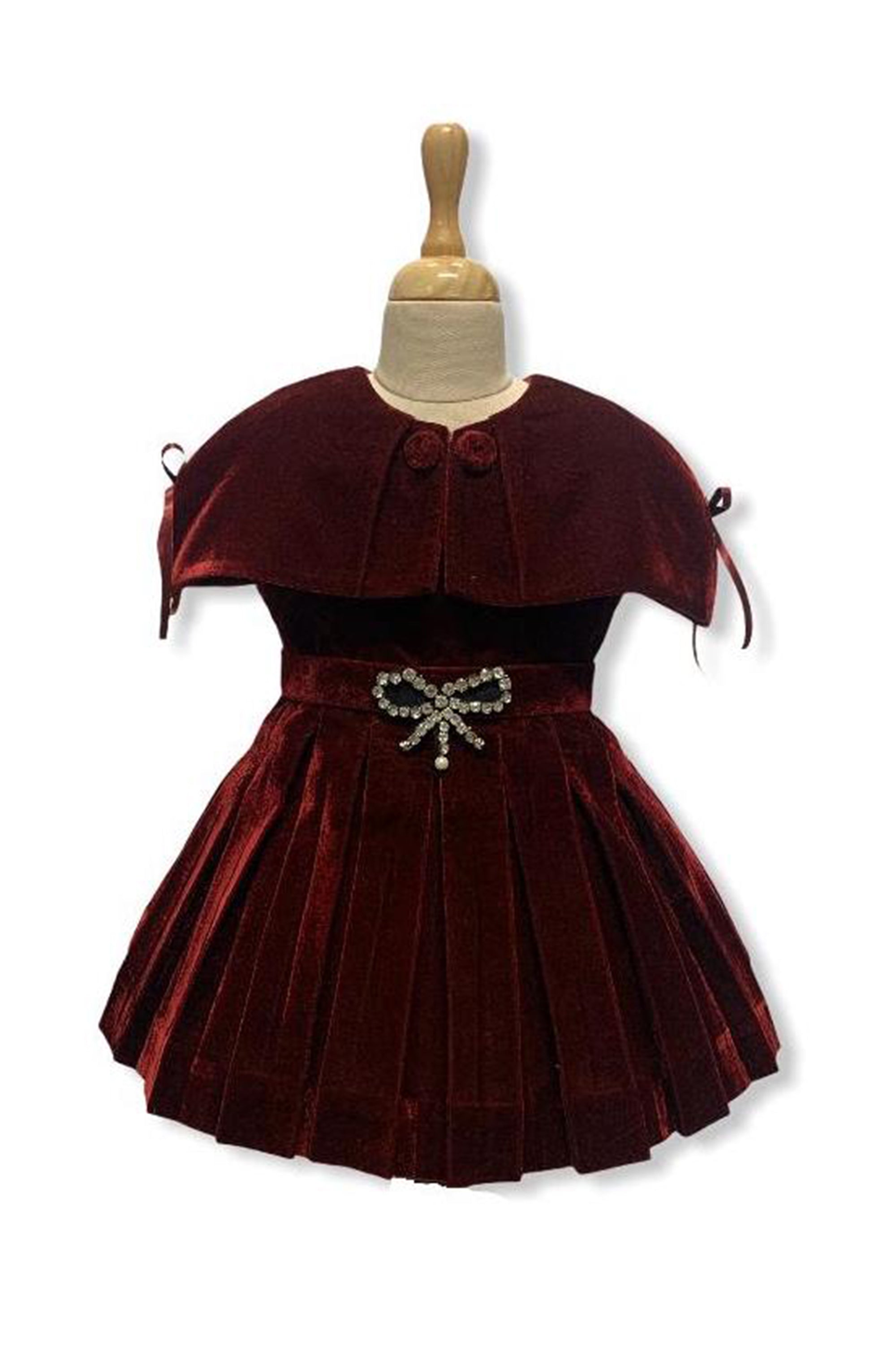 The Pleated Velvet Dress  (Maroon)