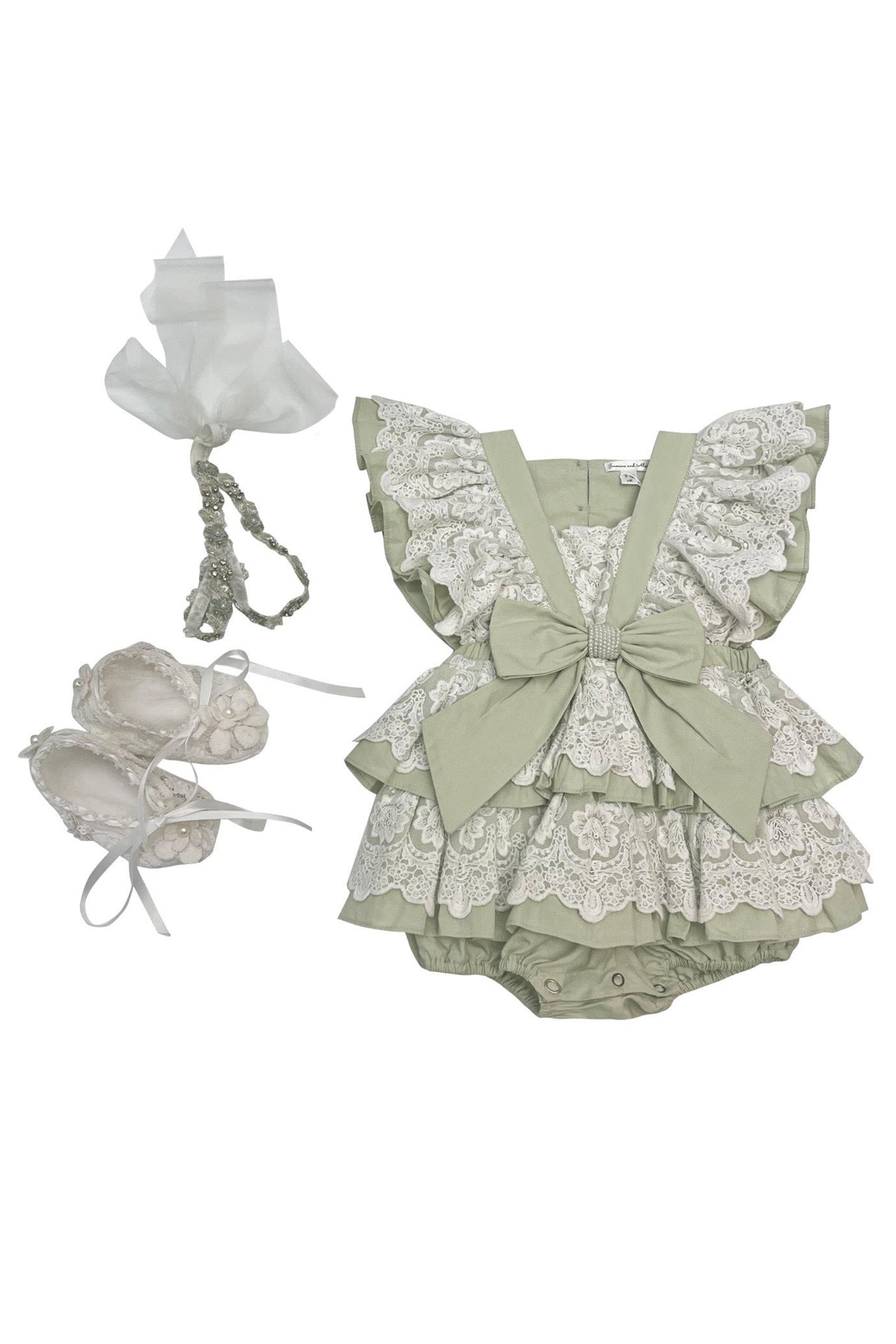 The Lacy Cotton Frill Romper Set With Booties